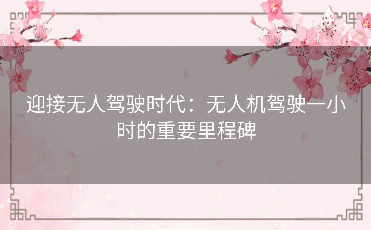 迎接无人驾驶时代：无人机驾驶一小时的重要里程碑