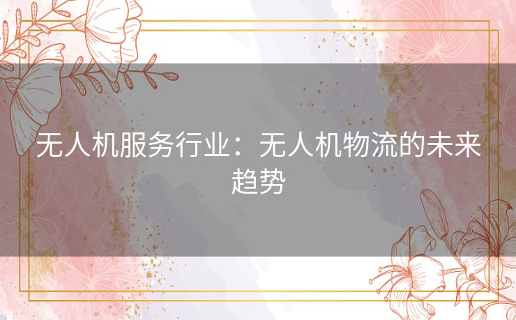 无人机服务行业：无人机物流的未来趋势