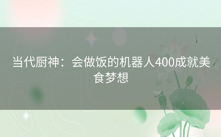 当代厨神：会做饭的机器人400成就美食梦想