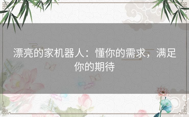 漂亮的家机器人：懂你的需求，满足你的期待