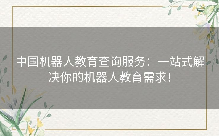 中国机器人教育查询服务：一站式解决你的机器人教育需求！