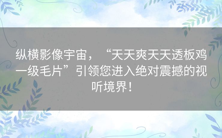 纵横影像宇宙，“天天爽天天透板鸡一级毛片”引领您进入绝对震撼的视听境界！