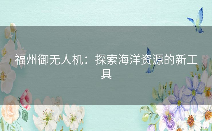 福州御无人机：探索海洋资源的新工具