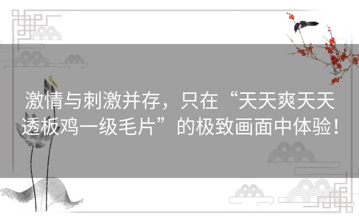 激情与刺激并存，只在“天天爽天天透板鸡一级毛片”的极致画面中体验！