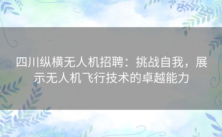 四川纵横无人机招聘：挑战自我，展示无人机飞行技术的卓越能力