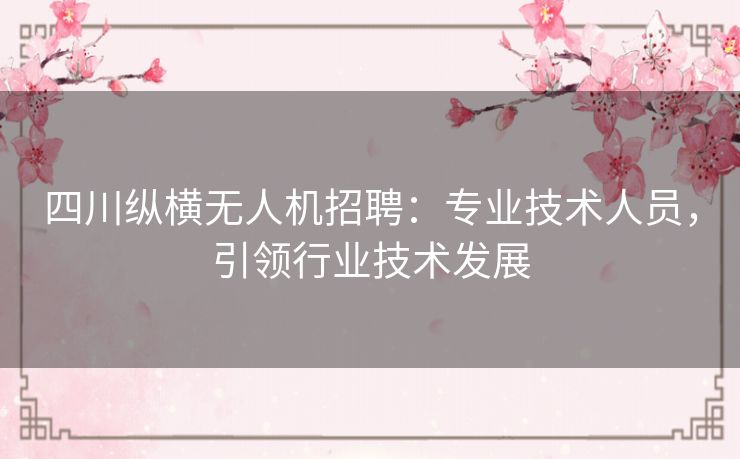 四川纵横无人机招聘：专业技术人员，引领行业技术发展