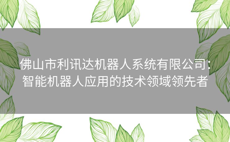 佛山市利讯达机器人系统有限公司：智能机器人应用的技术领域领先者