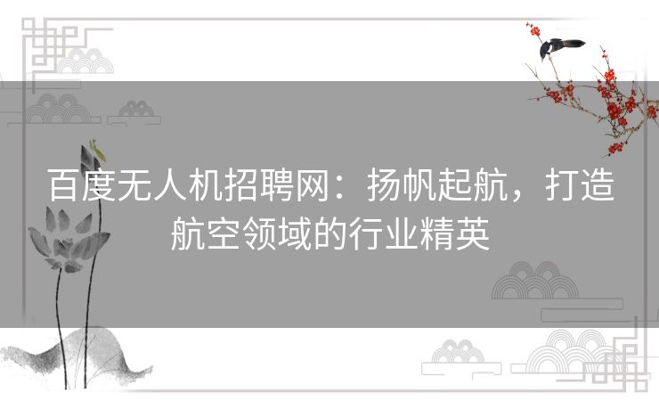百度无人机招聘网：扬帆起航，打造航空领域的行业精英