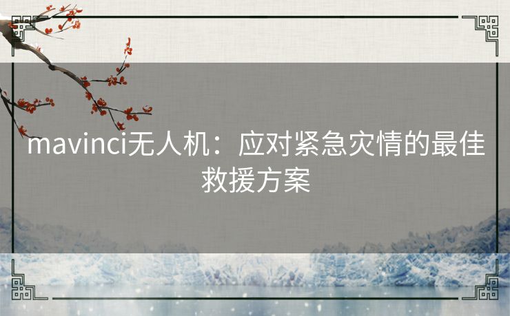 mavinci无人机：应对紧急灾情的最佳救援方案