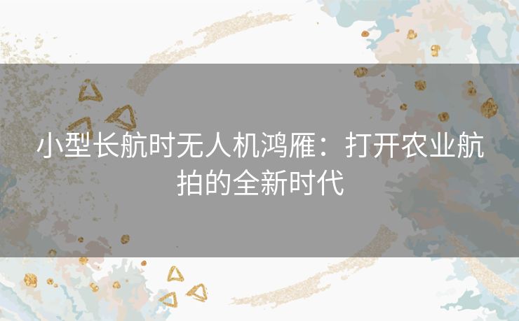 小型长航时无人机鸿雁：打开农业航拍的全新时代