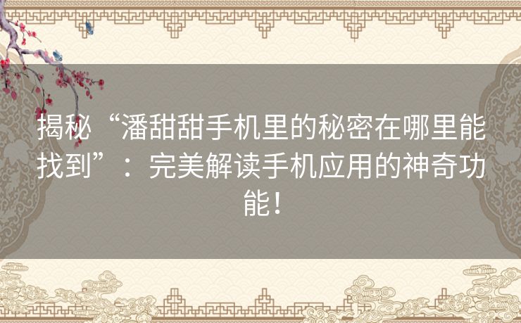 揭秘“潘甜甜手机里的秘密在哪里能找到”：完美解读手机应用的神奇功能！