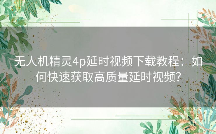 无人机精灵4p延时视频下载教程：如何快速获取高质量延时视频？
