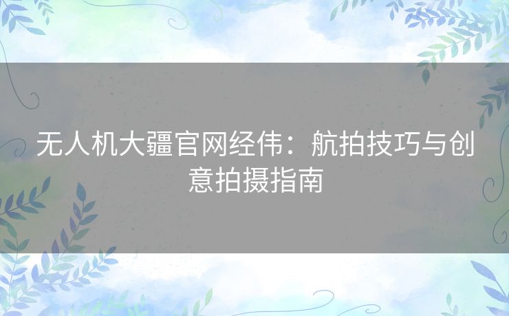 无人机大疆官网经伟：航拍技巧与创意拍摄指南