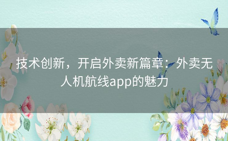 技术创新，开启外卖新篇章：外卖无人机航线app的魅力