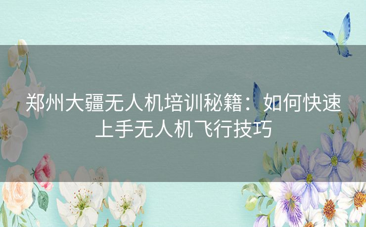 郑州大疆无人机培训秘籍：如何快速上手无人机飞行技巧