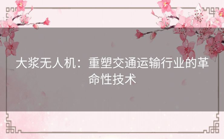 大浆无人机：重塑交通运输行业的革命性技术