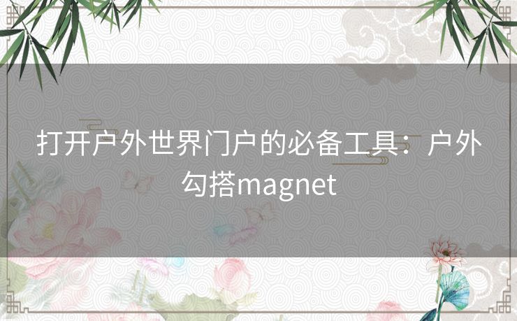打开户外世界门户的必备工具：户外勾搭magnet