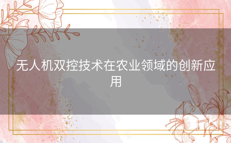 无人机双控技术在农业领域的创新应用