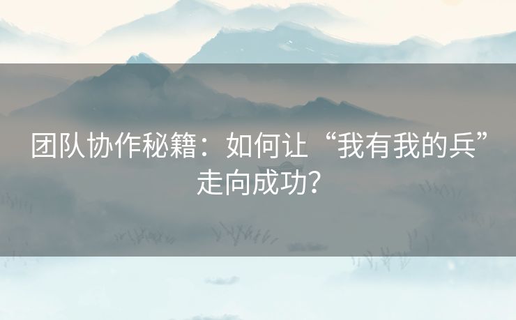 团队协作秘籍：如何让“我有我的兵”走向成功？