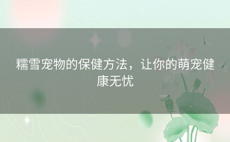 糯雪宠物的保健方法，让你的萌宠健康无忧