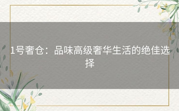 1号奢仓：品味高级奢华生活的绝佳选择