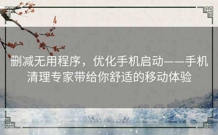 删减无用程序，优化手机启动——手机清理专家带给你舒适的移动体验