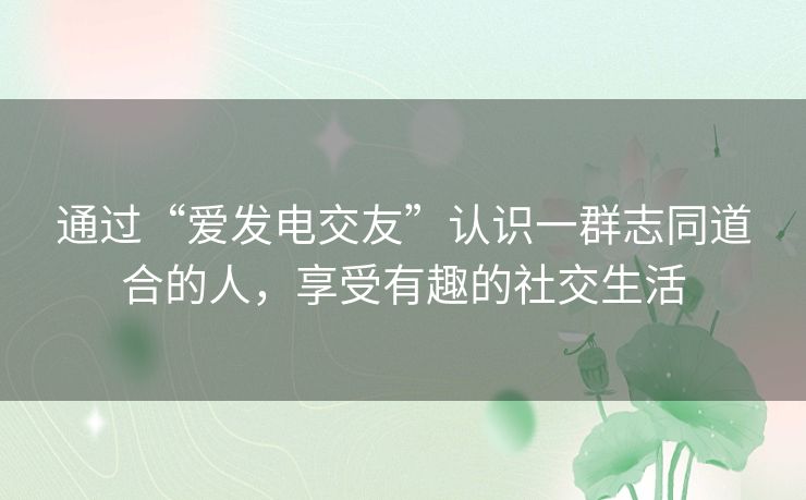 通过“爱发电交友”认识一群志同道合的人，享受有趣的社交生活