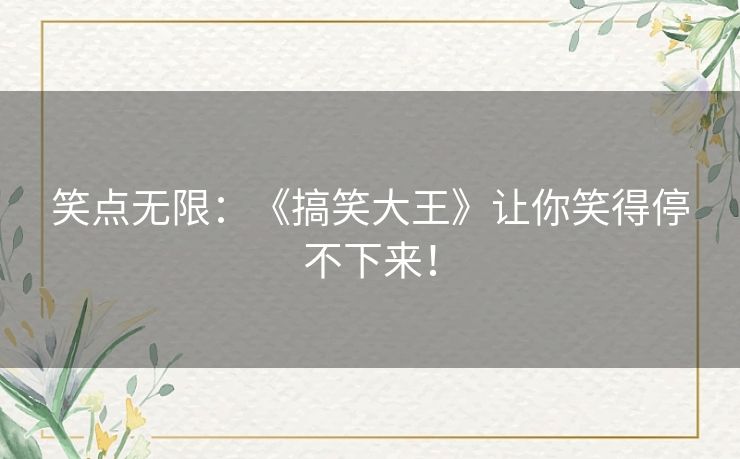 笑点无限：《搞笑大王》让你笑得停不下来！