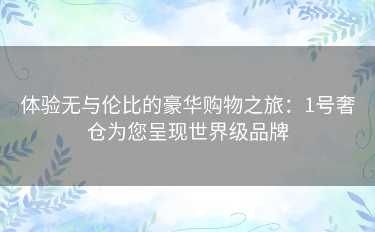 体验无与伦比的豪华购物之旅：1号奢仓为您呈现世界级品牌