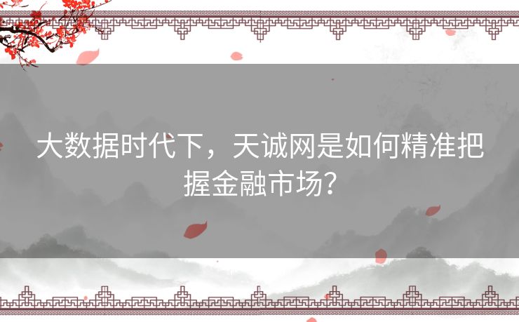 大数据时代下，天诚网是如何精准把握金融市场？