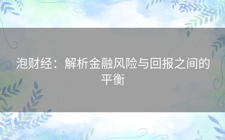 泡财经：解析金融风险与回报之间的平衡
