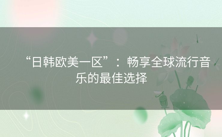 “日韩欧美一区”：畅享全球流行音乐的最佳选择