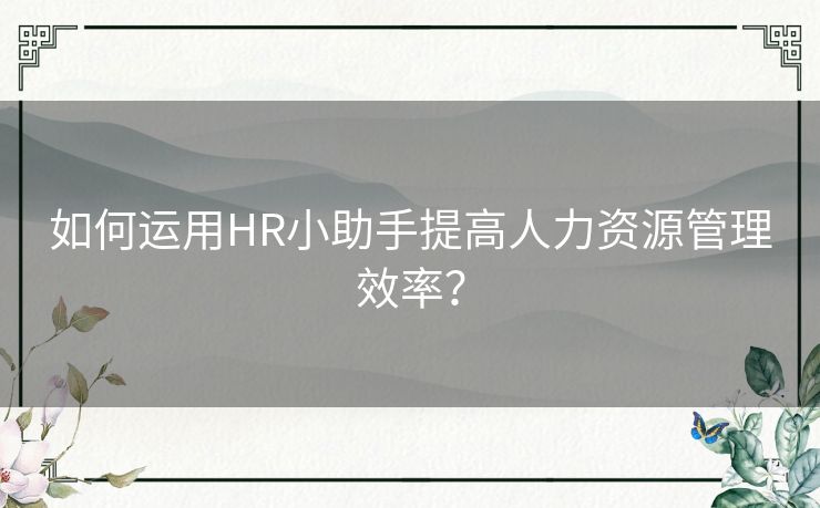 如何运用HR小助手提高人力资源管理效率？