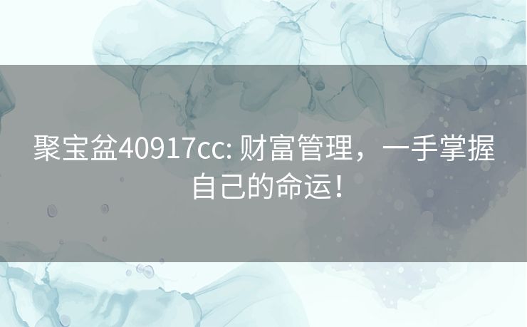 聚宝盆40917cc: 财富管理，一手掌握自己的命运！