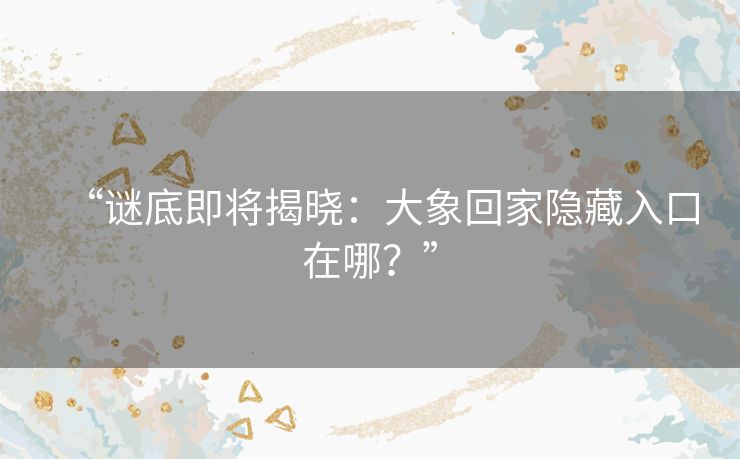 “谜底即将揭晓：大象回家隐藏入口在哪？”