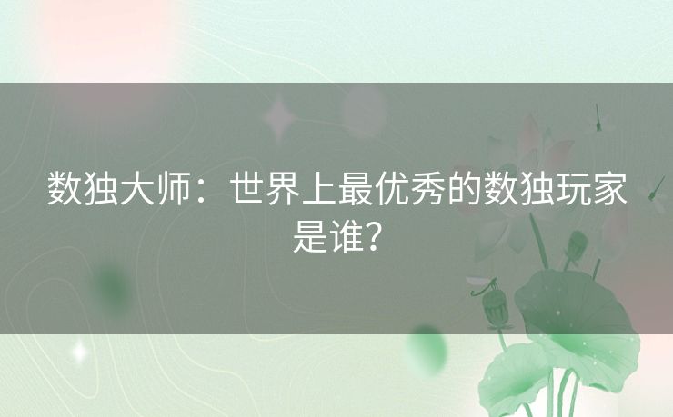 数独大师：世界上最优秀的数独玩家是谁？