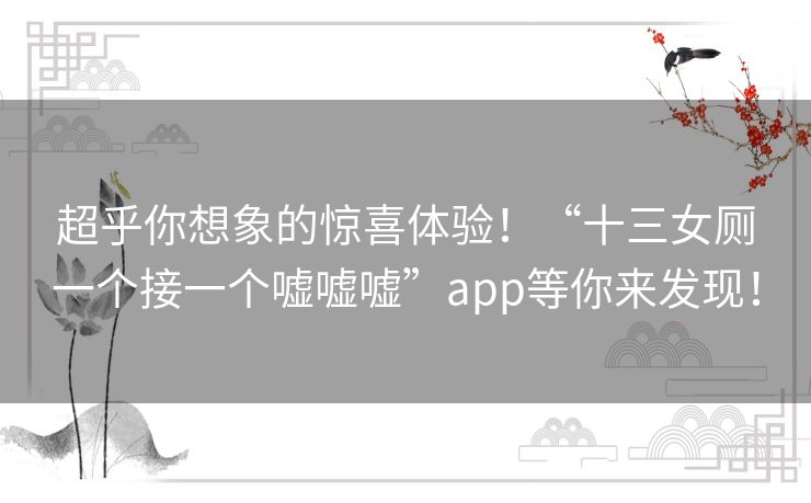 超乎你想象的惊喜体验！“十三女厕一个接一个嘘嘘嘘”app等你来发现！