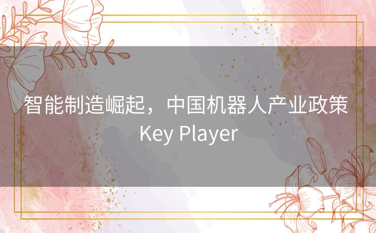 智能制造崛起，中国机器人产业政策 Key Player